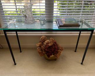 Glass Top Console Table with Metal Base