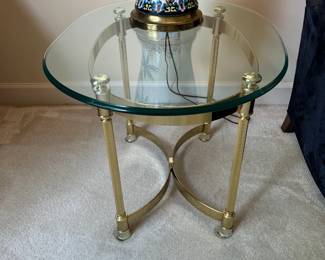 1 of 2 Glass Top Table with Brass Base