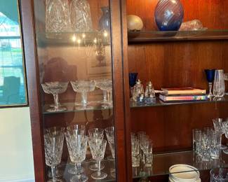 Waterford Glasses, Decanters and China in Cabinet