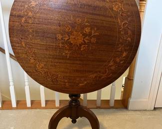 Antique Queen Anne Tilt Top Table with Marquentry Inlay