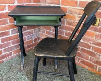026 antiqueblackschooldeskwithcastiron