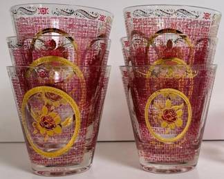 105 sixvintageredgoldfloralminiglasst