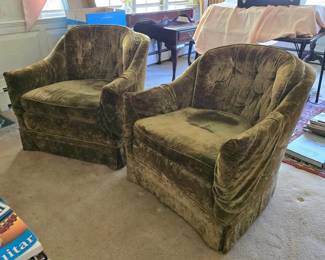 232 pairvintageolivegreenvelvetclubcha