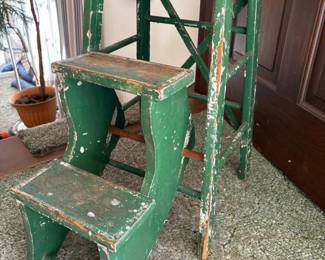 028 antiquewoodenfoldingstepstoolwithc