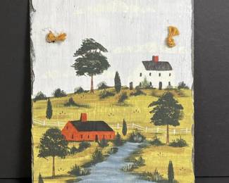 113 paintedslateplaquewithrusticlandsca