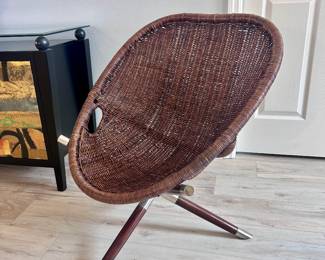Rattan Tripod Lounge Chair in the manner of Joseph-André Motte