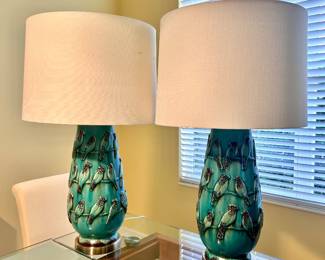 Pair Ceramic Bird Lamps