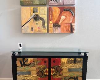 Lacquered Glass Top Console Cabinet