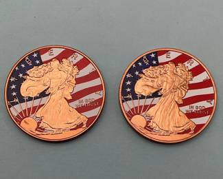 (2) Walking Liberty Colorized 1 oz. Copper Rounds