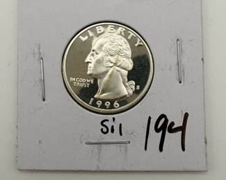 1996-S Silver Proof Washington Quarter