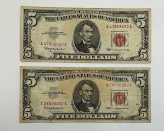 Two 1963 $5 Legal Tender Notes