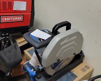 New Evolution steel chop saw one spare blade (used once)