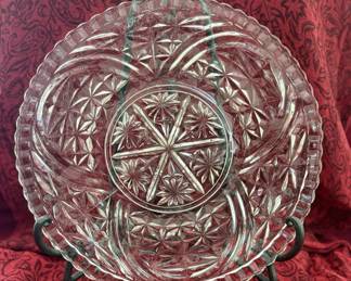 "Pineapple and Floral" pattern clear Indiana glass plate; pattern 618