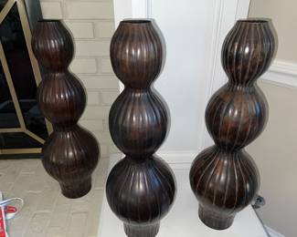 Brown ribbed decorative vases
