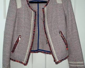 Zara Trafaluc multicolored tweed fringe zip-up blazer