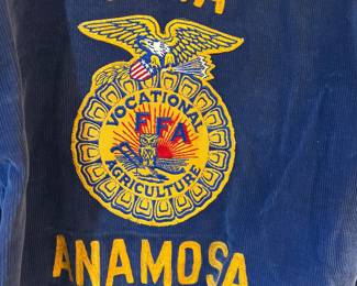 Vintage FFA Vocational Agriculture Blue Corduroy Jacket Iowa Anamosa