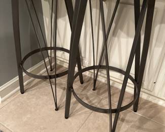 Wood seat barstools with black coated iron frame