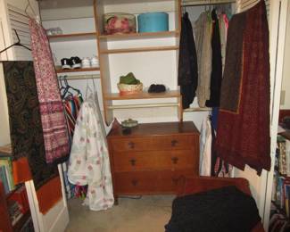 Vintage textiles including India bedspreads, antique oak dresser