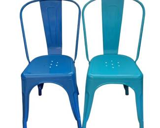 Pair Of Metal Bistro Style Chairs  One Blue, One Teal