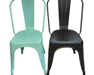 Pair Of Metal Bistro Style Chairs  One Black, One Mint Green