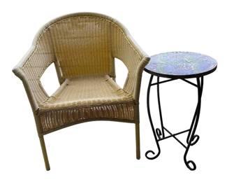 All Weather Wicker Design Outdoor Chair With Mosaic Iron Outdoor Accent Table