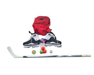Street Hockey Starter Set Skates, Stick, Pucks And Bag