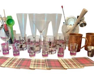 Assorted Bar Glasses And Accessaries Collection