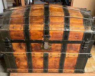 Wood and Metal Dome Top Steamer Trunk