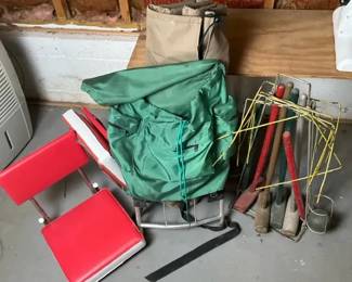 Camping Gear, Folding Stool, and Vintage Croquet Set