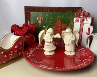 Christmas Serving and Decor Collection Including Fitz and Floyd Sleigh