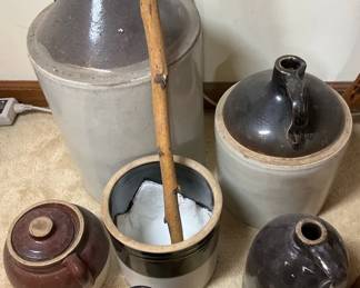 Assorted Stoneware Crocks, Jugs, and Pottery Kitchenware