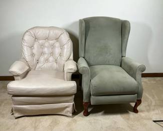 Pair of Upholstered Wingback Tufted Armchairs