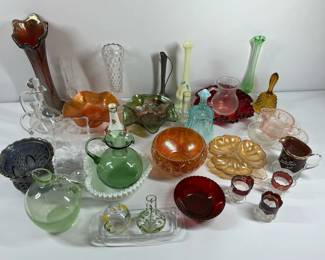 Vintage Art Glass, Carnival Glass Decorative Glassware Collection