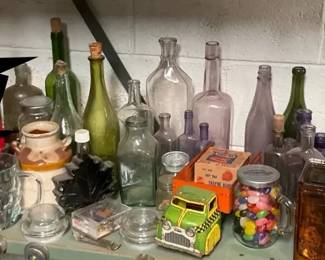 Colored Glass Bottles, Vintage Containers, and Decorative Collectibles
