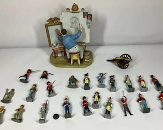 Miniature Military Soldier Figurines and Norman Rockwell Style Artist Figure