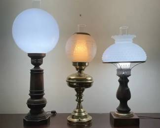 Three Vintage Style Table Lamps With Milk Glass Shades