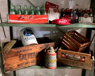 Vintage CocaCola Memorabilia, Wooden Crates, and Jays Tin