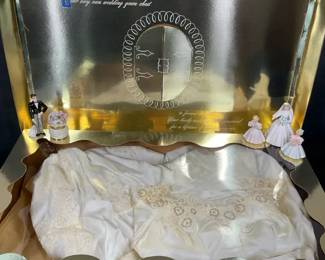 Vintage Wedding Dress Display Box with Cake Topper Figurines