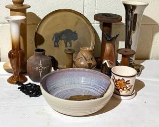 Assorted Pottery, Candlesticks, and Decorative Vases