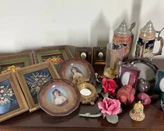 Framed Floral Prints, Beer Steins and Decorative Home Accents