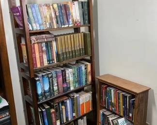 Tall Wood Ladder Bookshelf and Small Bookcase with Christian Fiction Books