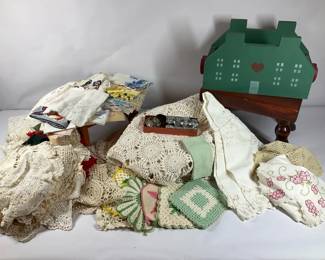 Vintage Linens, Crocheted Doilies, and Sewing Accessories