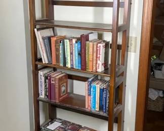 Dark Wood Ladder Style Bookcase with Books