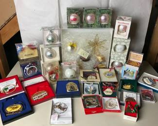 Collection of Souvenir and Holiday Christmas Ornaments in Boxes