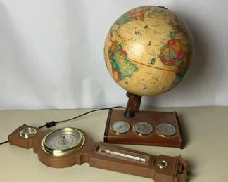 Vintage Style Illuminated Globe and Weather Instrument Decor Pieces