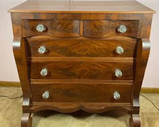 Vintage Mahogany Veneer Chest of Drawers with Glass Pulls