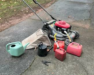 Honda Push Lawn Mower with Gas Cans Yard Accessories