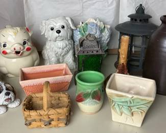 McCoy Ceramic Planters, Animal Figurines, Lantern, and Rustic Vase Collection