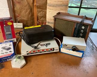 RCA Victor Wooden Cabinet Radio, Realistic PRO37 Scanner, APC Backup Unit, and Electronics Assortme
