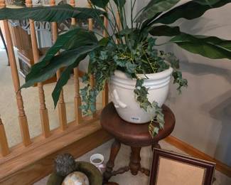 Antique piano stool, brass spittoon